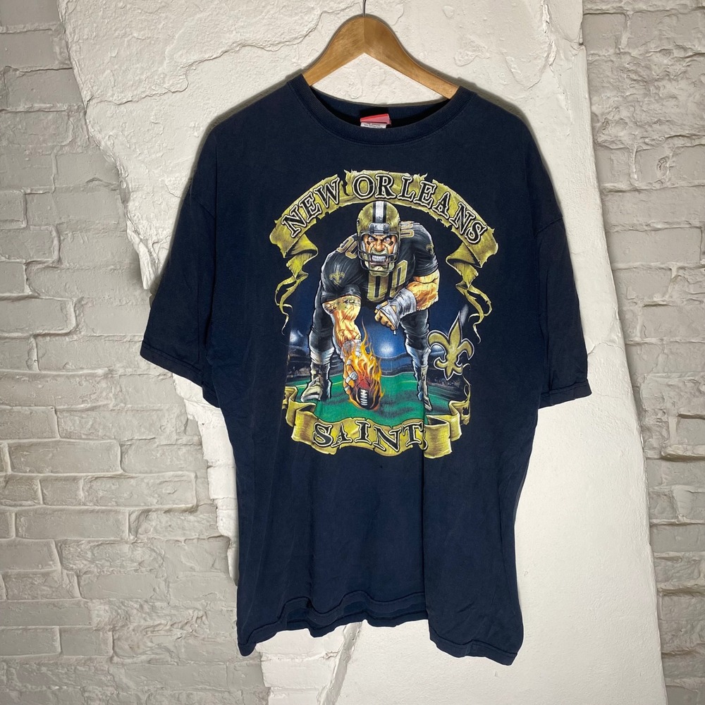 Vintage New Orleans Saints NFL Flame Graphic T-Shirt Mens 2XL 2000s